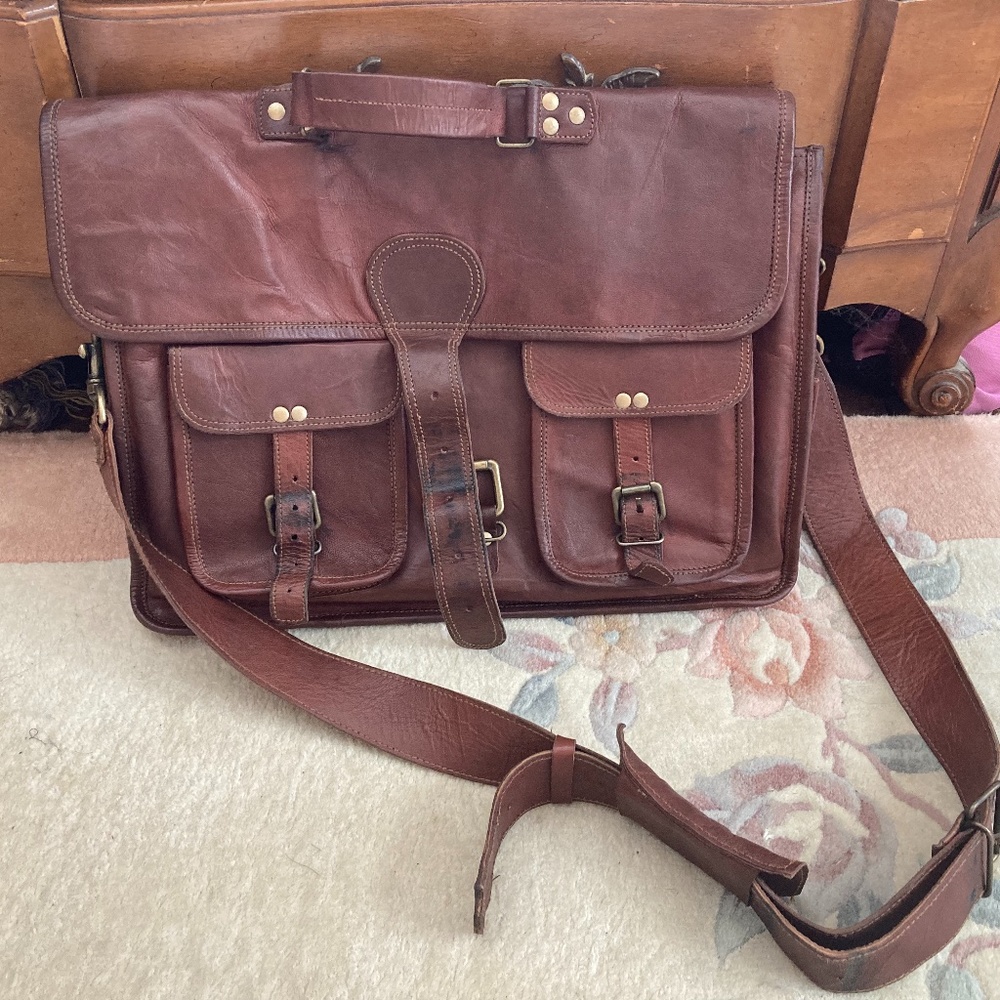 Brown Leather Briefcase/ Messenger Bag/ Laptop Bag